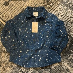 First Impressions Navy Splatter Button Down Shirt